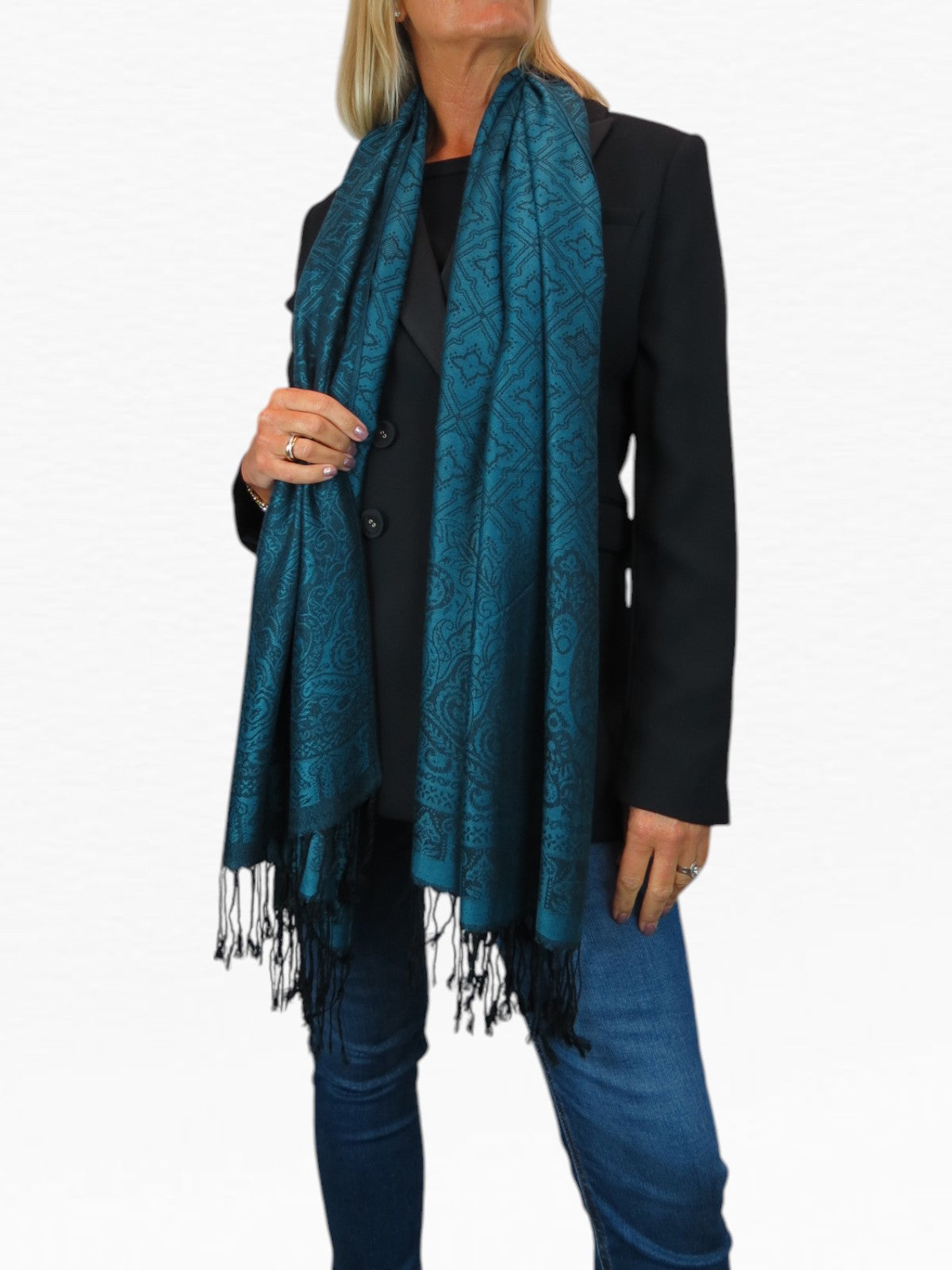 Persian Jacquard Design Pashmina Shawl Wrap Dark Teal