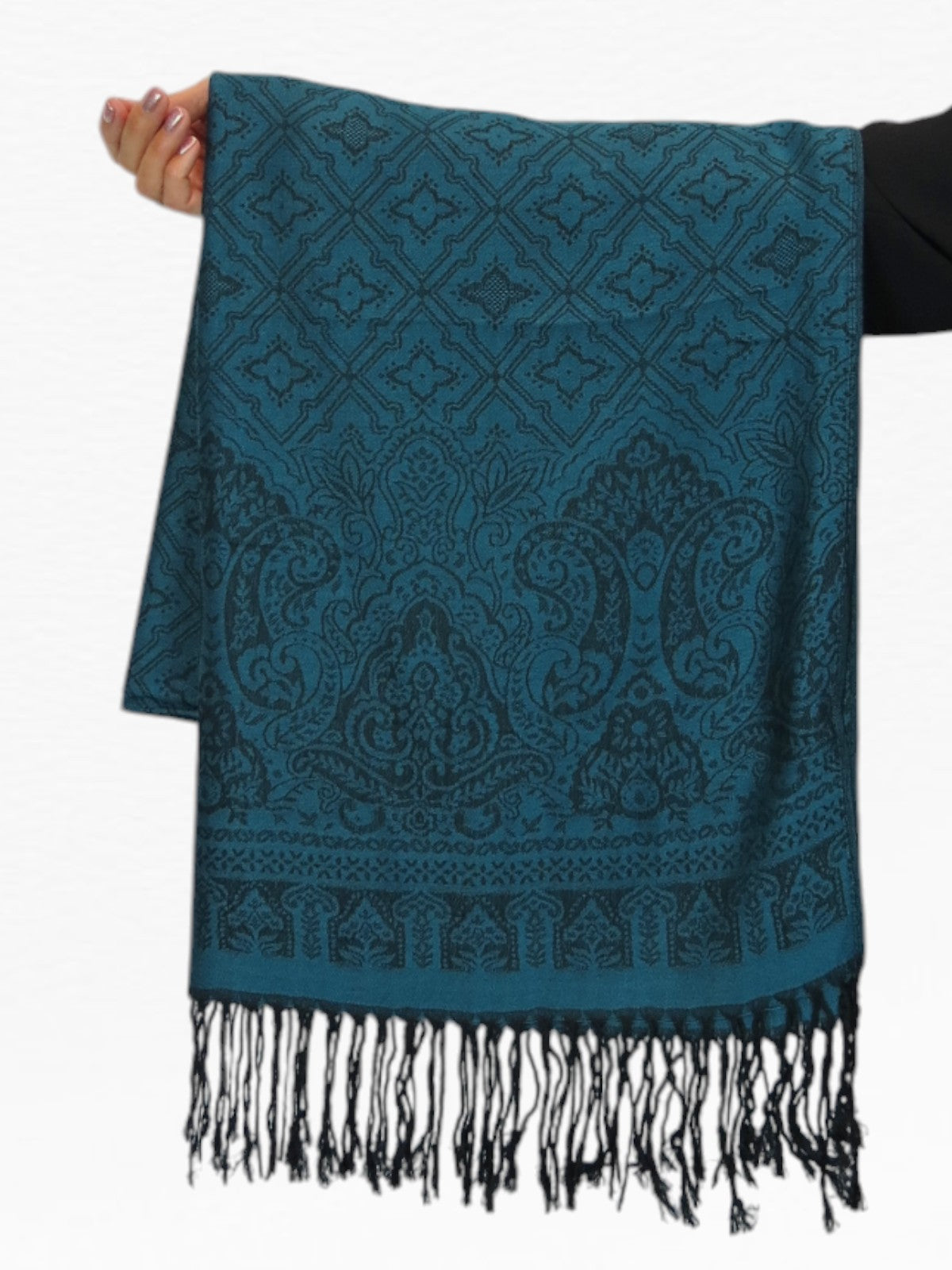Persian Jacquard Design Pashmina Shawl Wrap Dark Teal
