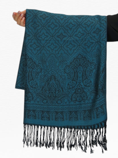 Persian Jacquard Design Pashmina Shawl Wrap Dark Teal