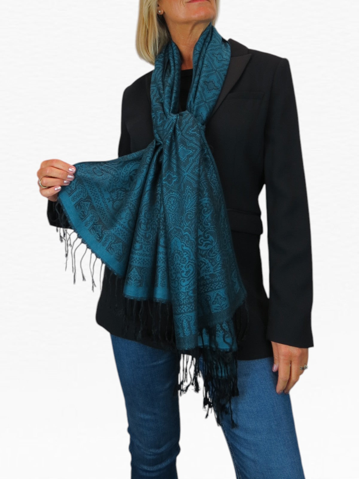 Persian Jacquard Design Pashmina Shawl Wrap Dark Teal