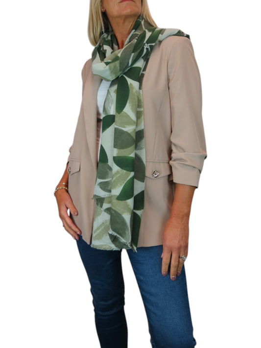 Large Leaf Design Wool Blend Pashmina Scarf Green