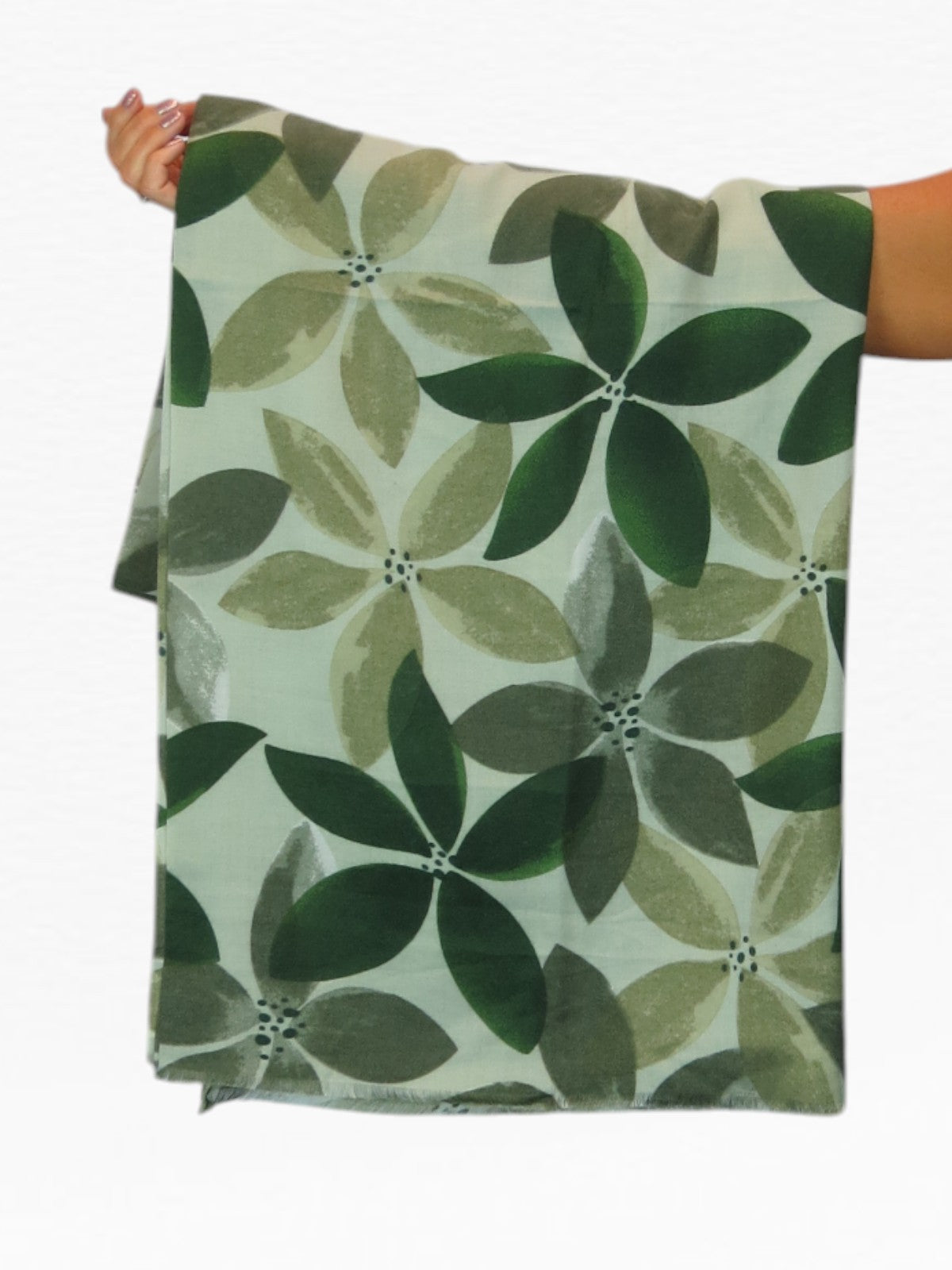 Large Leaf Design Wool Blend Pashmina Scarf Green