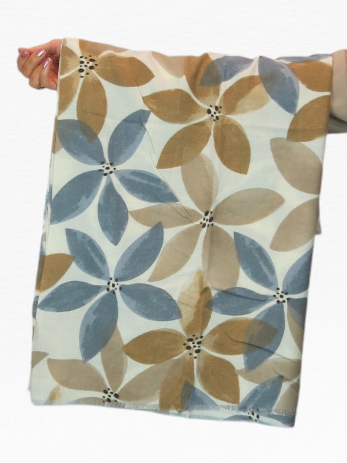 Large Leaf Design Wool Blend Pashmina Scarf Beige