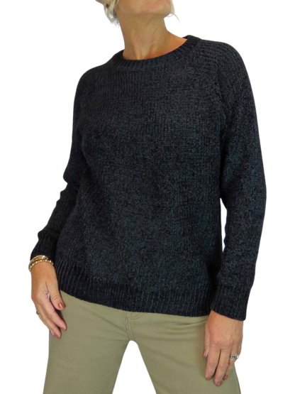 Long Sleeve Chenille Crew Neck Jumper Black