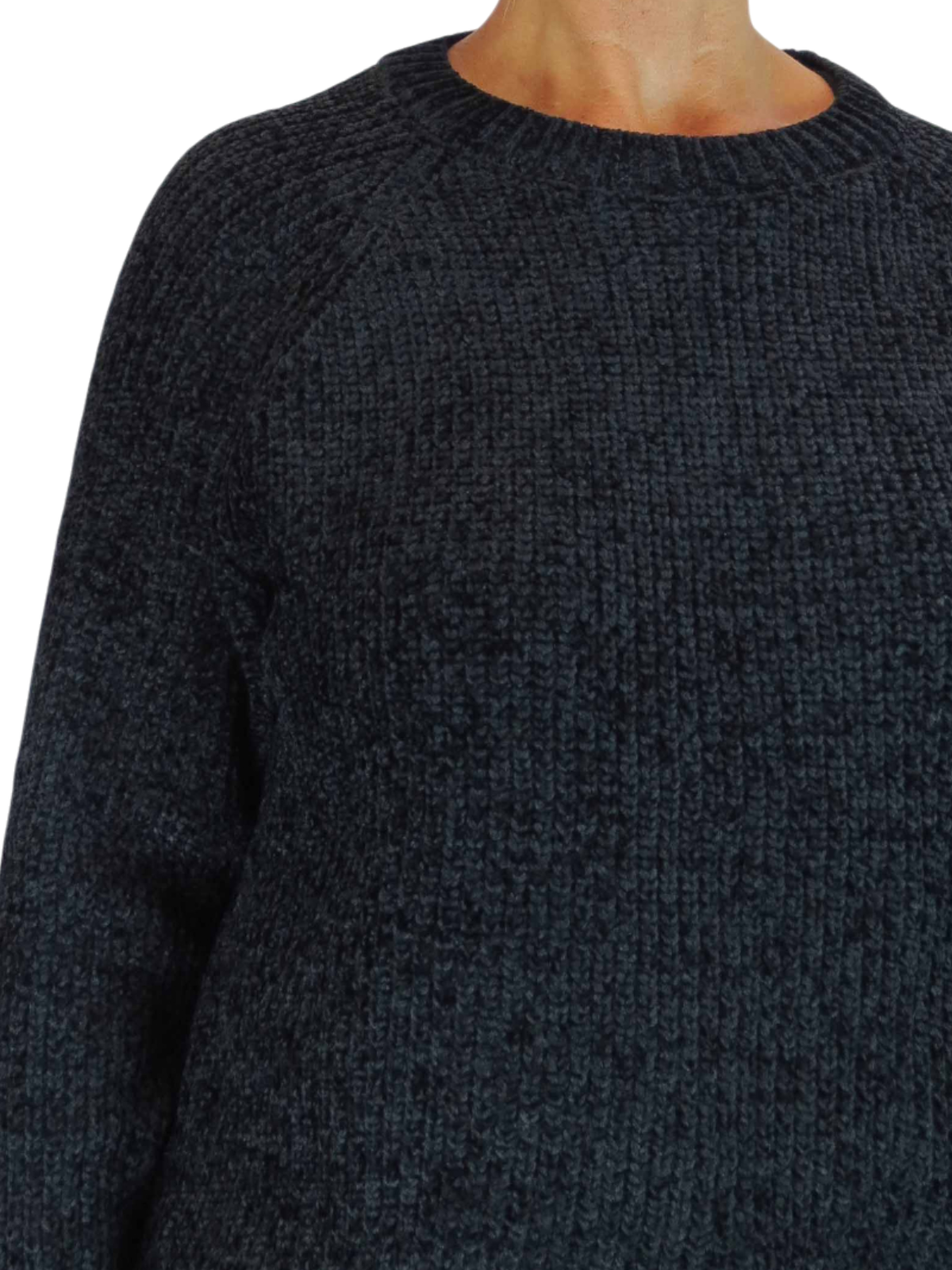 Long Sleeve Chenille Crew Neck Jumper Black