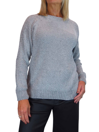 Long Sleeve Chenille Crew Neck Jumper Grey