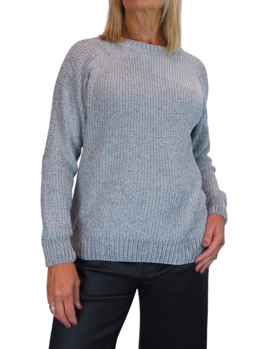 Long Sleeve Chenille Crew Neck Jumper Grey