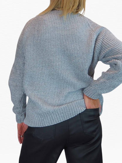 Long Sleeve Chenille Crew Neck Jumper Grey