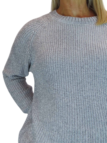 Long Sleeve Chenille Crew Neck Jumper Grey