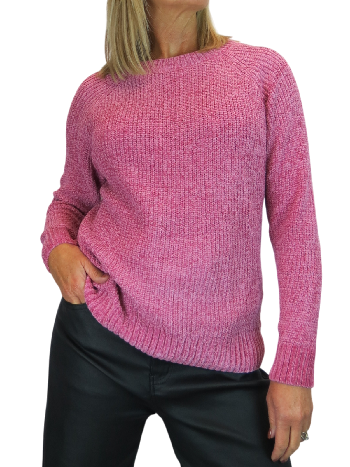 Long Sleeve Chenille Crew Neck Jumper Pink