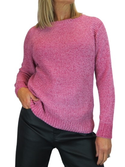 Long Sleeve Chenille Crew Neck Jumper Pink