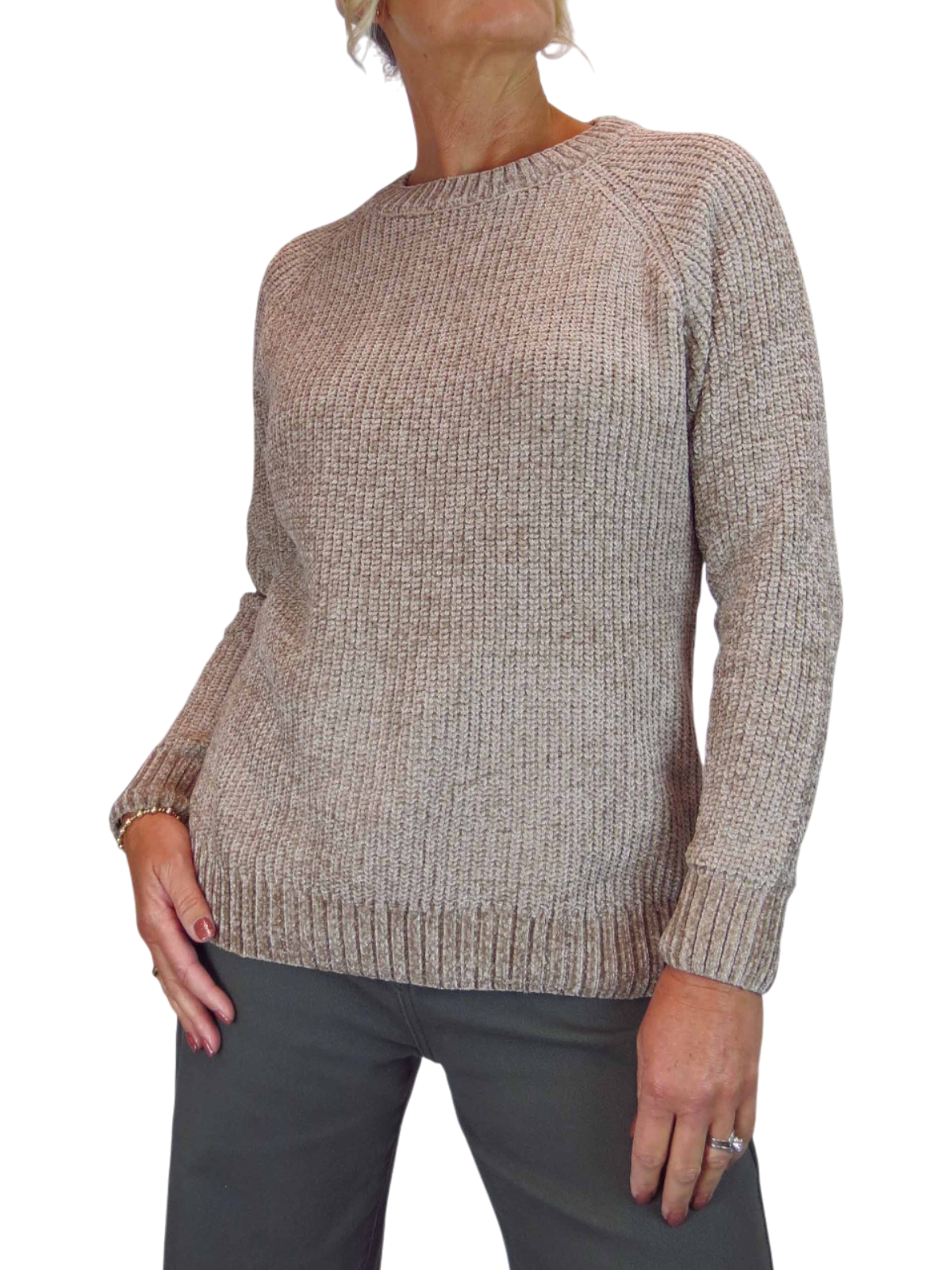 Long Sleeve Chenille Crew Neck Jumper Tan
