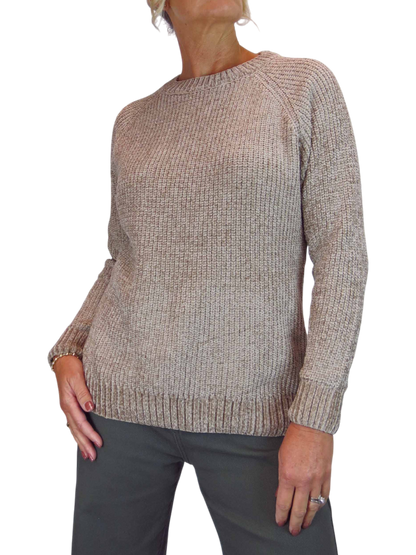 Long Sleeve Chenille Crew Neck Jumper Tan