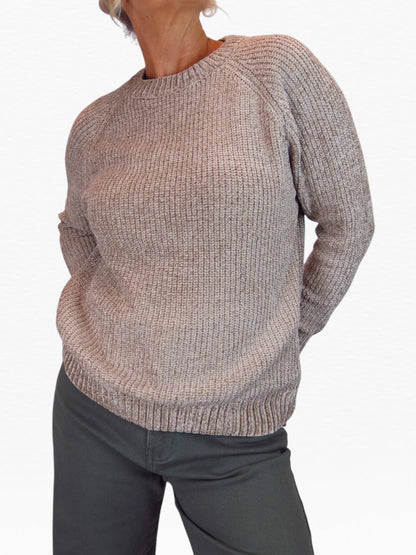 Long Sleeve Chenille Crew Neck Jumper Tan