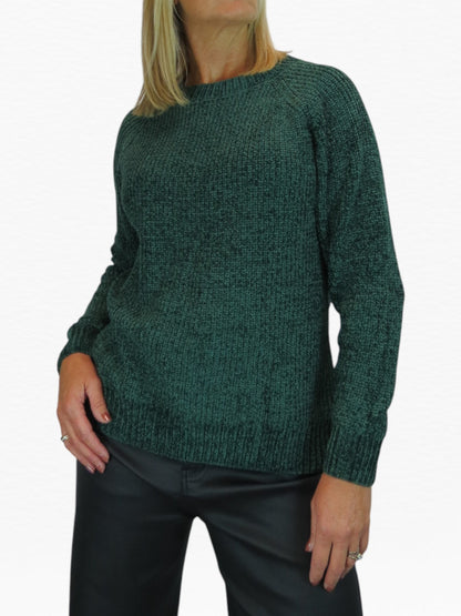 Long Sleeve Chenille Crew Neck Jumper Bottle Green