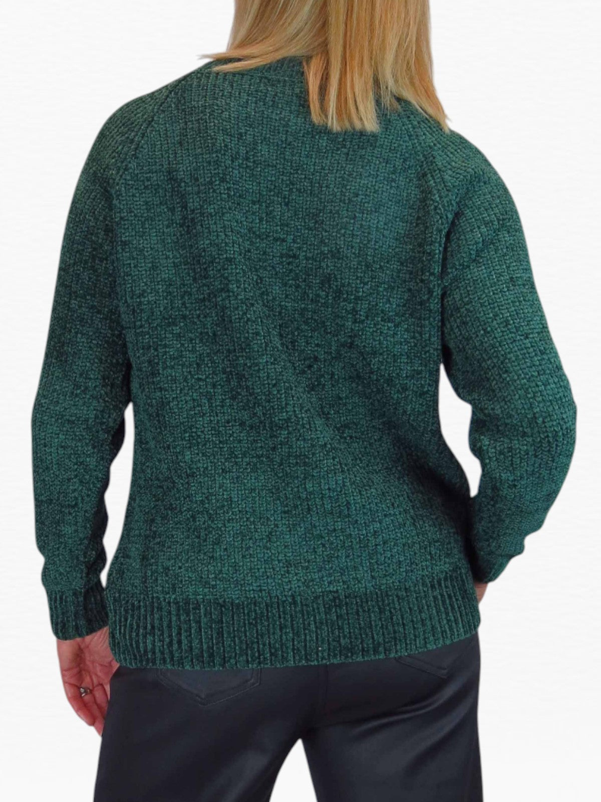 Long Sleeve Chenille Crew Neck Jumper Bottle Green