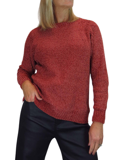 Long Sleeve Chenille Crew Neck Jumper Rust