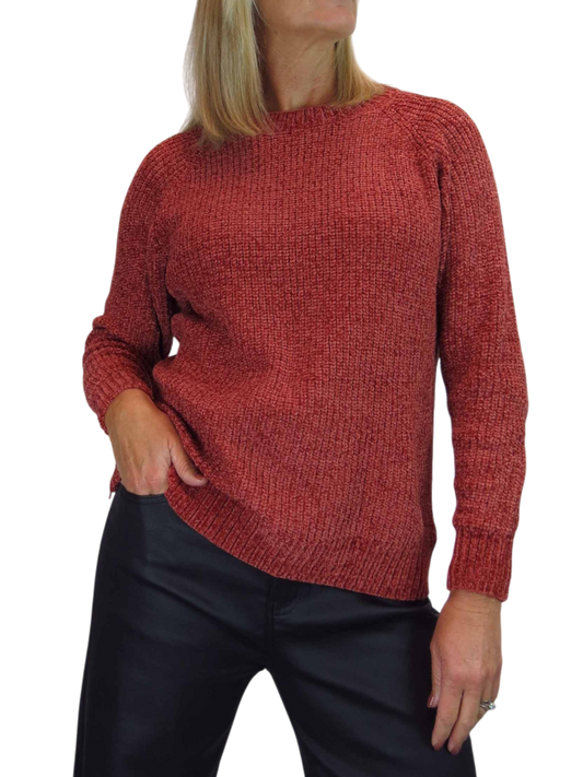 Long Sleeve Chenille Crew Neck Jumper Rust