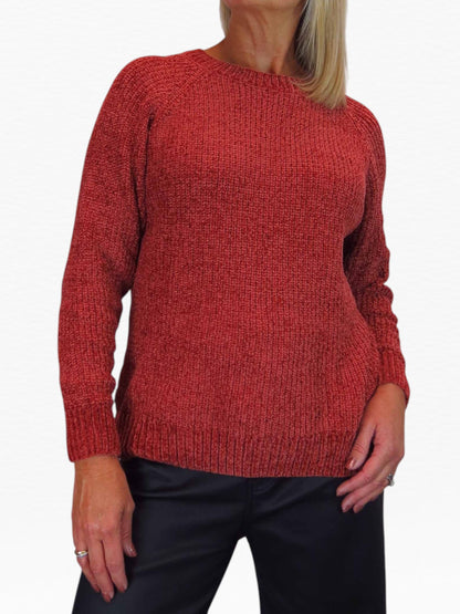 Long Sleeve Chenille Crew Neck Jumper Rust