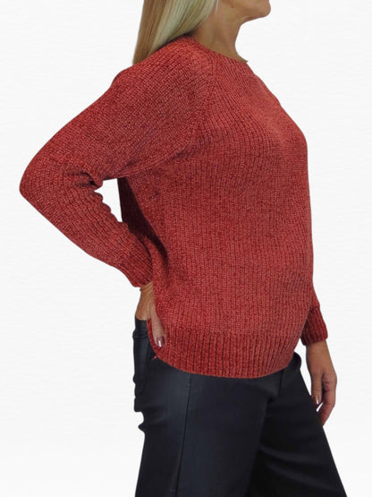 Long Sleeve Chenille Crew Neck Jumper Rust