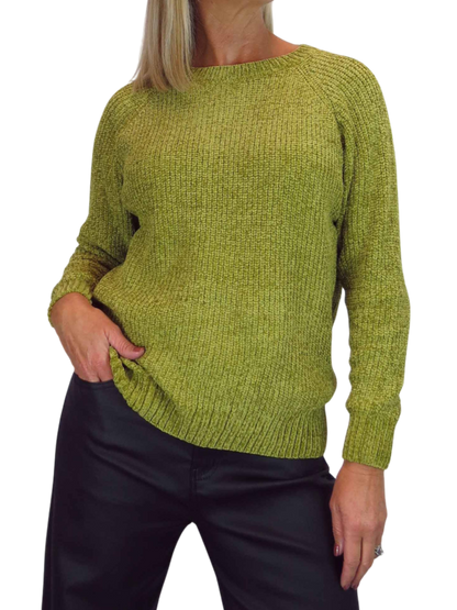 Long Sleeve Chenille Crew Neck Jumper Lime Green