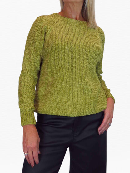 Long Sleeve Chenille Crew Neck Jumper Lime Green