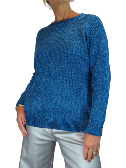 Long Sleeve Chenille Crew Neck Jumper Blue