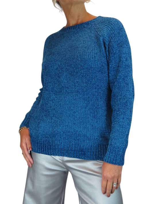 Long Sleeve Chenille Crew Neck Jumper Blue