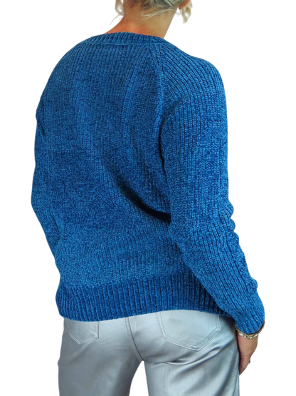 Long Sleeve Chenille Crew Neck Jumper Blue