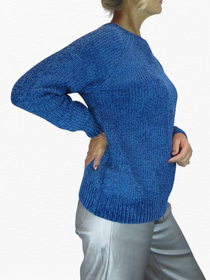 Long Sleeve Chenille Crew Neck Jumper Blue