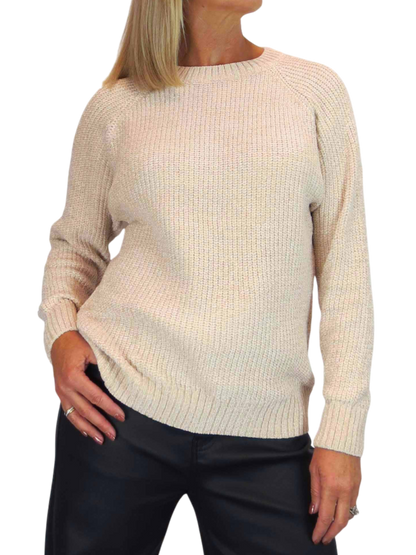 Long Sleeve Chenille Crew Neck Jumper Beige