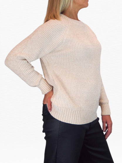 Long Sleeve Chenille Crew Neck Jumper Beige