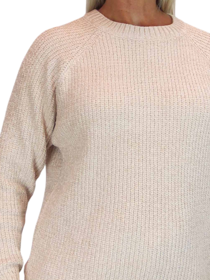 Long Sleeve Chenille Crew Neck Jumper Beige