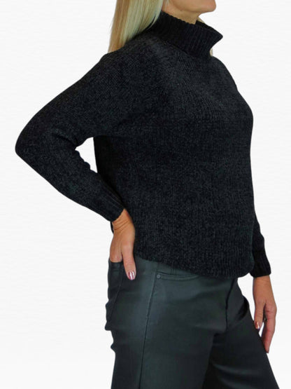 Long Sleeve Chenille Roll Neck Jumper Black