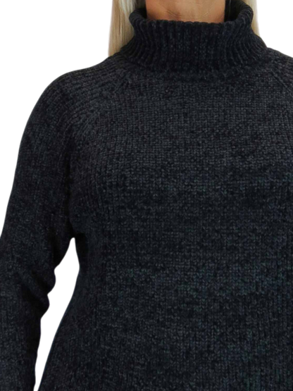 Long Sleeve Chenille Roll Neck Jumper Black
