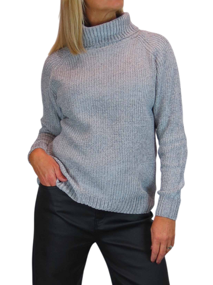 Long Sleeve Chenille Roll Neck Jumper Grey