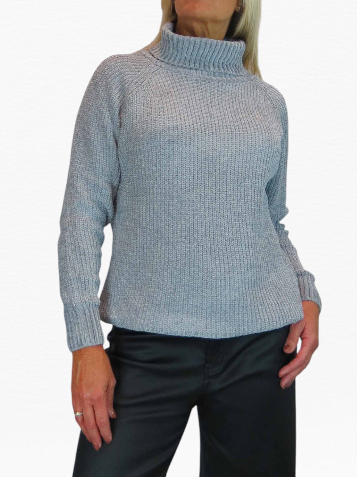 Long Sleeve Chenille Roll Neck Jumper Grey
