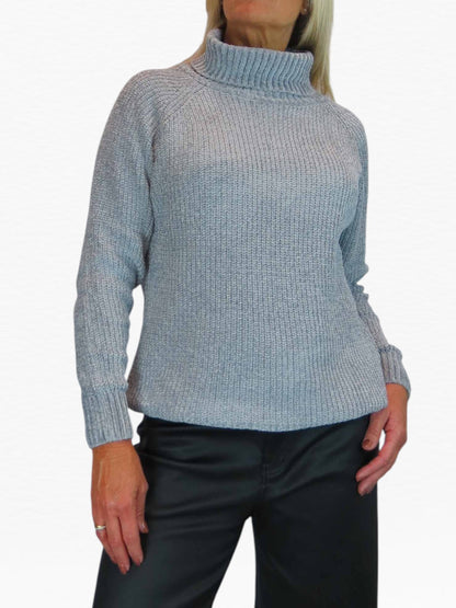 Long Sleeve Chenille Roll Neck Jumper Grey