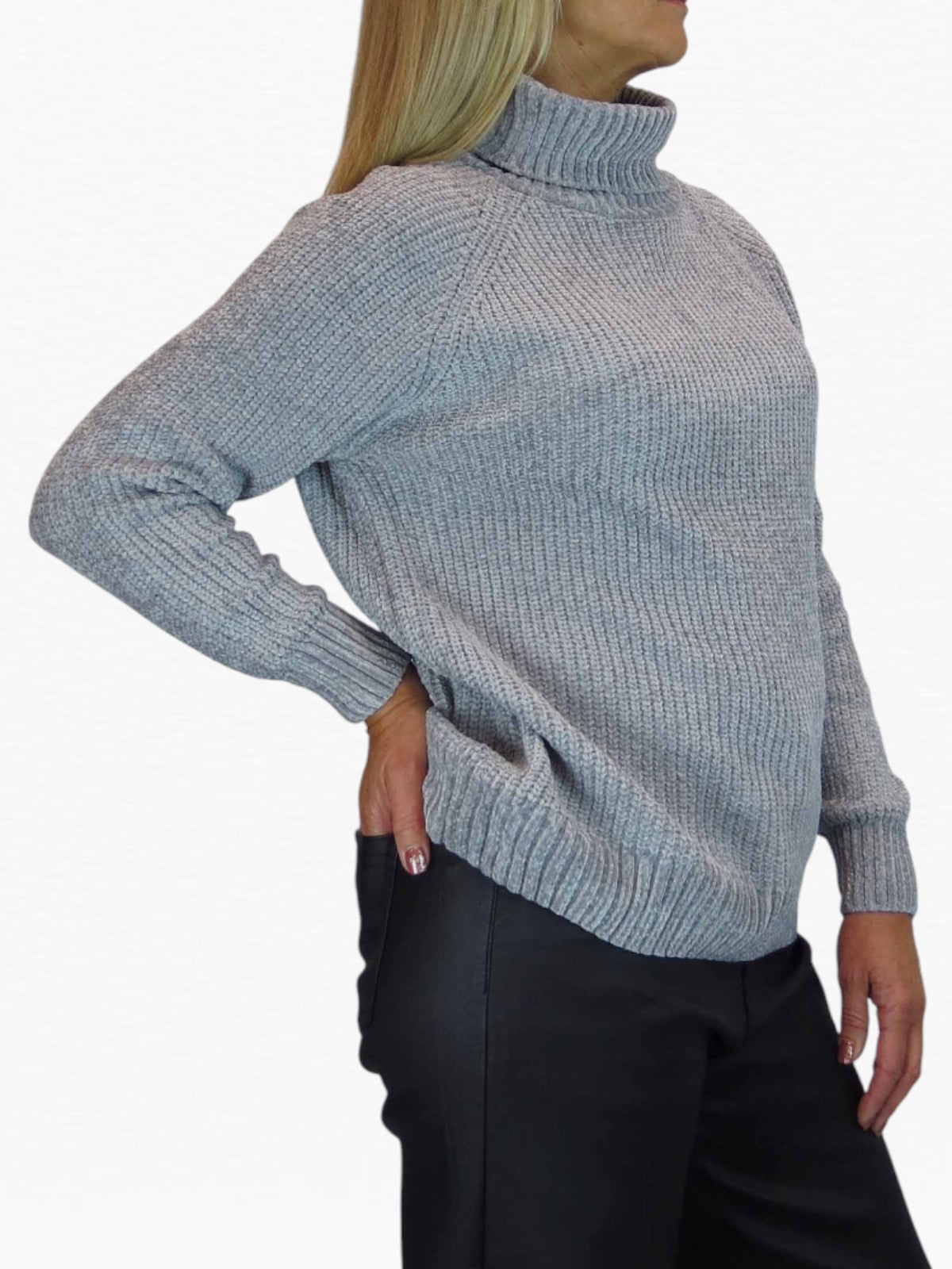 Long Sleeve Chenille Roll Neck Jumper Grey