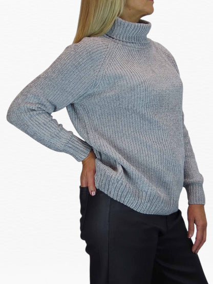 Long Sleeve Chenille Roll Neck Jumper Grey