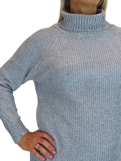 Long Sleeve Chenille Roll Neck Jumper Grey