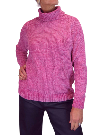 Long Sleeve Chenille Roll Neck Jumper Pink