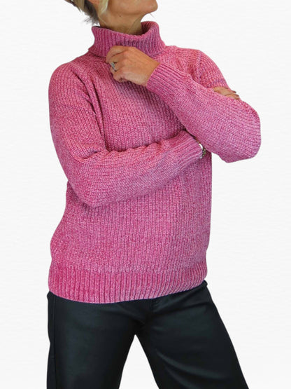 Long Sleeve Chenille Roll Neck Jumper Pink