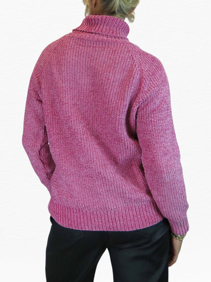 Long Sleeve Chenille Roll Neck Jumper Pink