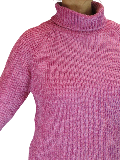 Long Sleeve Chenille Roll Neck Jumper Pink