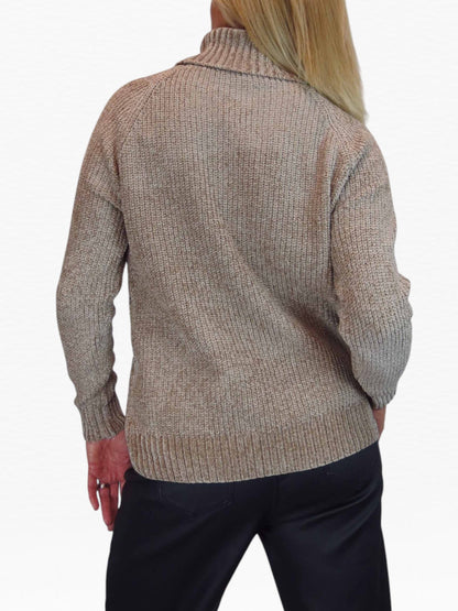 Long Sleeve Chenille Roll Neck Jumper Tan