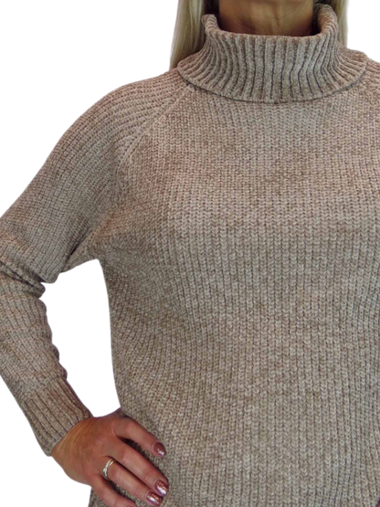 Long Sleeve Chenille Roll Neck Jumper Tan