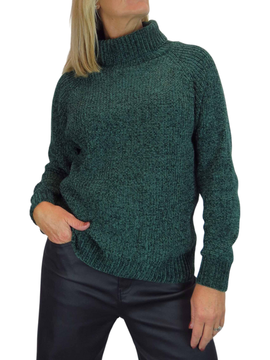 Long Sleeve Chenille Roll Neck Jumper Bottle Green