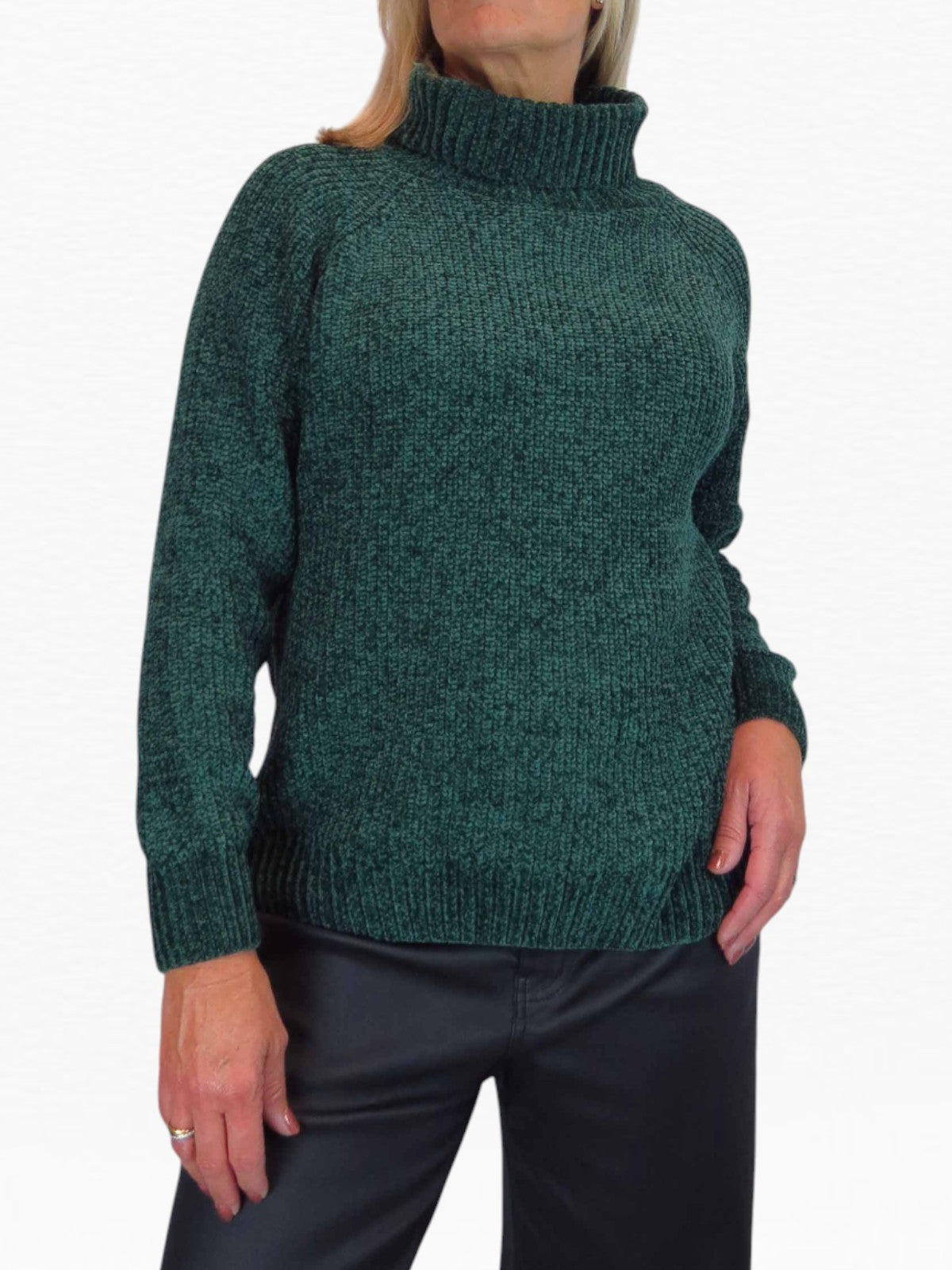 Long Sleeve Chenille Roll Neck Jumper Bottle Green
