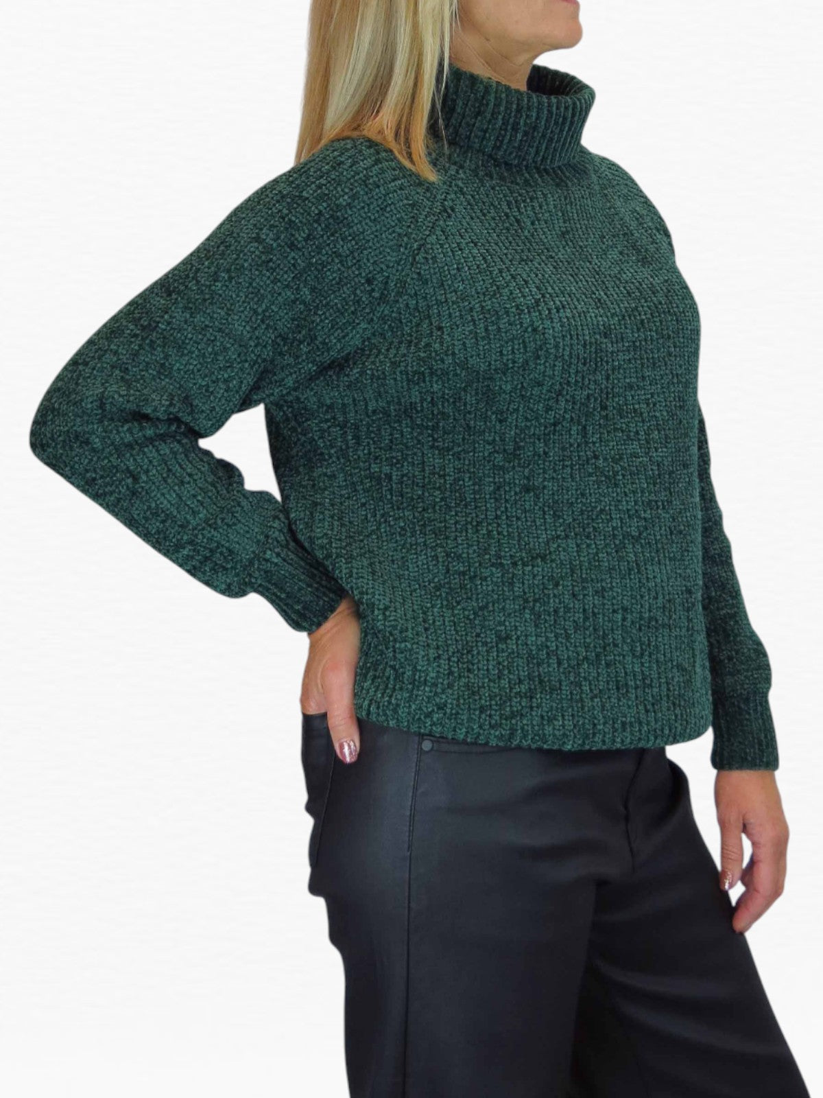 Long Sleeve Chenille Roll Neck Jumper Bottle Green